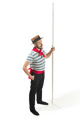 Image showing Caucasian man in traditional gondolier costume and hat