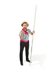 Image showing Caucasian man in traditional gondolier costume and hat