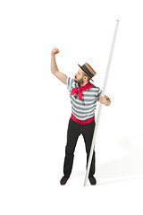 Image showing Caucasian man in traditional gondolier costume and hat
