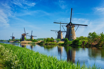 Image showing Windmills at Kinderdijk in Holland. Netherlands