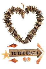 Image showing Driftwood Heart and to the Beach Sign