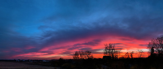 Image showing Panorama of sunset in countryside