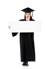Image showing Graduate girl student showing blank