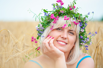 Image showing Woman at wheat meadow