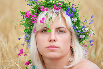 Image showing Woman at wheat meadow