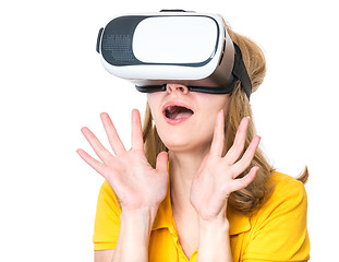 Image showing Woman looking in VR glasses