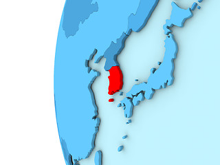 Image showing South Korea on blue globe