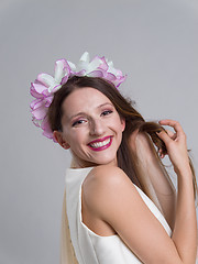 Image showing young bride in a wedding dress with a veil