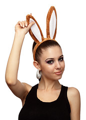 Image showing Girl With Bunny Ears Celebrating Easter Holiday