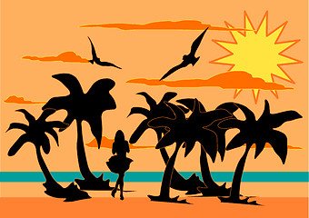 Image showing Woman at Beach Silhouette