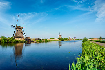 Image showing Windmills at Kinderdijk in Holland. Netherlands