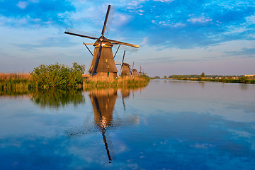 Image showing Windmills at Kinderdijk in Holland. Netherlands