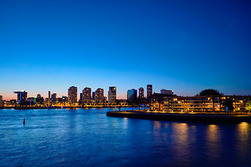 Image showing Rotterdam cityscape with Noordereiland at night,  Netherlands