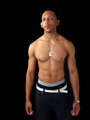 Image showing Young black man in jeans and bare top