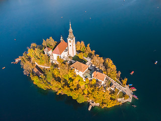 Image showing Aerial view of island of lake Bled, Slovenia.