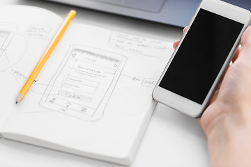 Image showing web designer creating mobile user interface