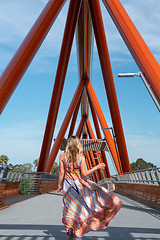 Image showing Woman on Yandhai Nepean Crossing bridge Penrith