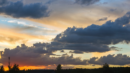 Image showing Colorful Sunset Sky With Dark Cumulus Clouds