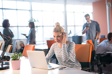 Image showing businesswoman using a laptop in startup office