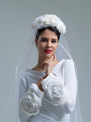 Image showing young bride in a wedding dress with a veil