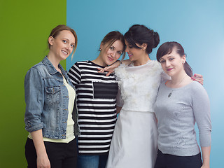 Image showing Bride with bridesmaids on the wedding day