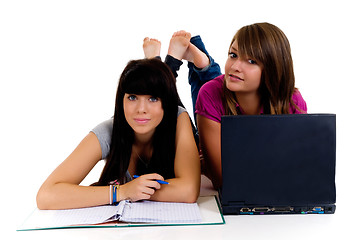 Image showing Teenager girls studying 