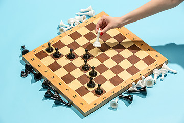 Image showing The chess board and game concept of business ideas and competition.