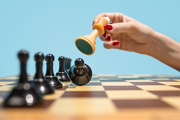 Image showing The chess board and game concept of business ideas and competition.