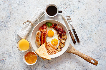 Image showing Full English Breakfast served in a pan