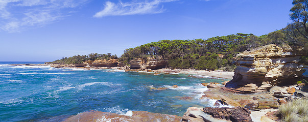 Image showing Rocky coastal cove in south coast NSW Australia panorama