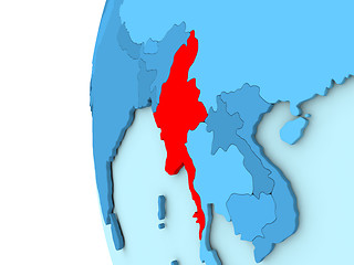 Image showing Myanmar on blue globe