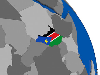 Image showing South Sudan and its flag on globe