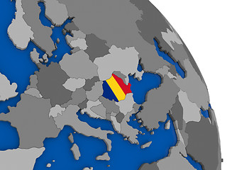 Image showing Romania and its flag on globe