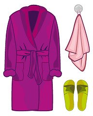 Image showing Home cloth robe ,towel and slippers.Vector illustration
