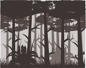 Image showing Vector illustration of the silhouette thick wood with bush