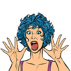 Image showing woman panic, fear, surprise gesture. Girls 80s