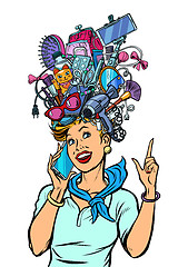 Image showing stewardess woman dreams about gadgets