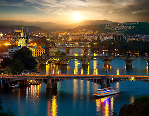 Image showing Bridges of Prague in evening