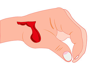 Image showing Cut on hand of the person and blood current from is reeked