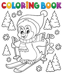 Image showing Coloring book skiing penguin theme 1