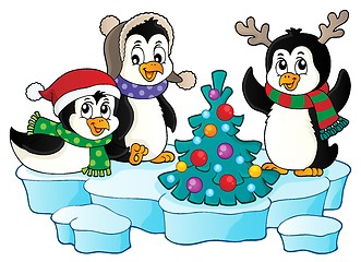 Image showing Christmas penguins thematic image 2