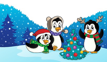 Image showing Christmas penguins thematic image 3