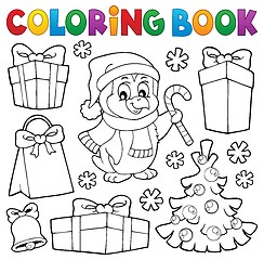 Image showing Coloring book Christmas penguin topic 4