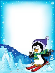 Image showing Skiing penguin theme frame 1