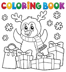 Image showing Coloring book Christmas penguin topic 5