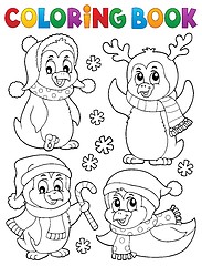 Image showing Coloring book Christmas penguins 2