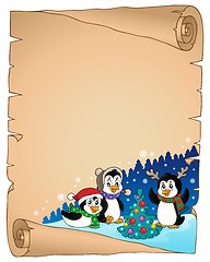 Image showing Christmas penguins thematic parchment 4