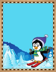 Image showing Parchment with skiing penguin