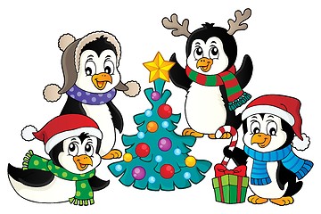 Image showing Christmas penguins thematic image 4