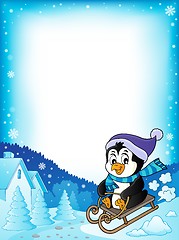 Image showing Sledging penguin theme frame 1